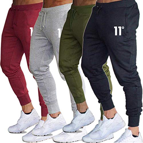Pantalones de Deporte para Hombre Chándal Ajustados Multicolores Cintura Elástica Ajustable Pantalon de Hombre Pitillo Deportivo con Bolsillos (Verde, M)