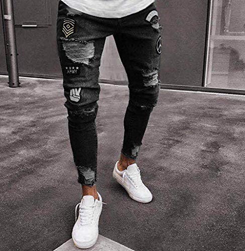 Pantalones De Mezclilla Elásticos Ropa De Elásticos Mezclilla festiva Pantalones Distressed Torn Frayed Slim Fit Jeans Con Cremallera Pantalones Hombres Pantalones Summer Sport Stretch Streetwear