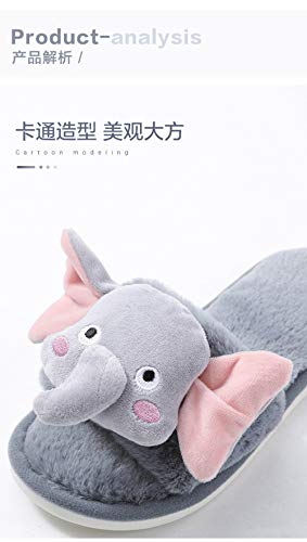 Pantuflas Mujer,Mujeres Zapatillas De Algodón Invierno Navidad Suave Grueso Bebé Elefante Gris Señoras Interiores Piso Lavable Antideslizante Diapositivas Flops Para El Dormitorio Casa Casa Zapato