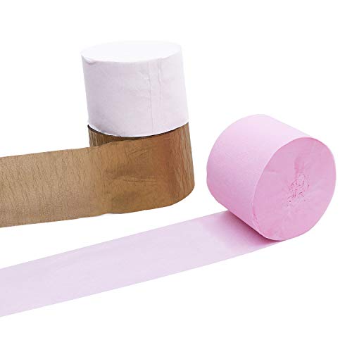 Papel Crepe (Pack de 12) - 25mx4,5cm Dorado, Blanco, Rosa Papel de Colores - 4 Rollos de Cada Color Papel Pinocho para Flores Pompones, Cumpleaños, Bodas, Baby Showers, Decorar