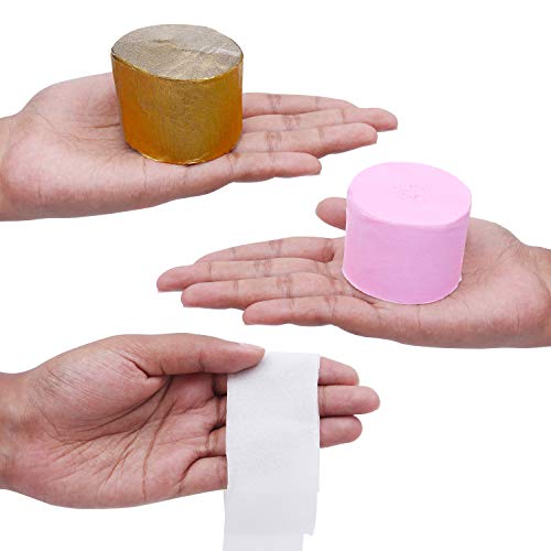 Papel Crepe (Pack de 12) - 25mx4,5cm Dorado, Blanco, Rosa Papel de Colores - 4 Rollos de Cada Color Papel Pinocho para Flores Pompones, Cumpleaños, Bodas, Baby Showers, Decorar