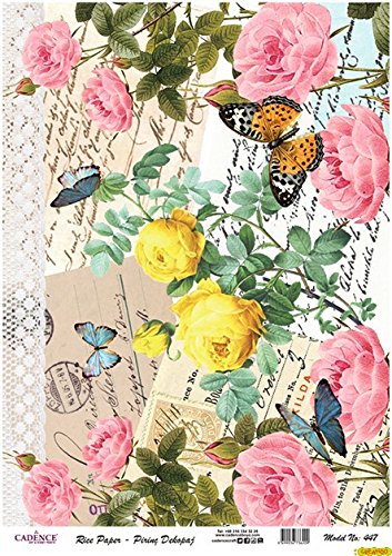 Papel de Arroz Decoupage Cadence Cartas con Flores y Mariposas 30x41cm