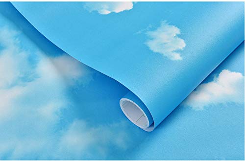Papel pintado autoadhesivo Papel tapiz autoadhesivo cielo azul nubes blancas papel tapiz impermeable pared de la sala 3d pegatinas de pared sólidas 60 x 500 cm