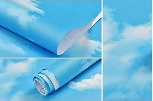 Papel pintado autoadhesivo Papel tapiz autoadhesivo cielo azul nubes blancas papel tapiz impermeable pared de la sala 3d pegatinas de pared sólidas 60 x 500 cm