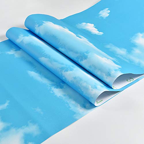 Papel pintado autoadhesivo Papel tapiz autoadhesivo cielo azul nubes blancas papel tapiz impermeable pared de la sala 3d pegatinas de pared sólidas 60 x 500 cm