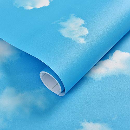 Papel pintado autoadhesivo Papel tapiz autoadhesivo cielo azul nubes blancas papel tapiz impermeable pared de la sala 3d pegatinas de pared sólidas 60 x 500 cm