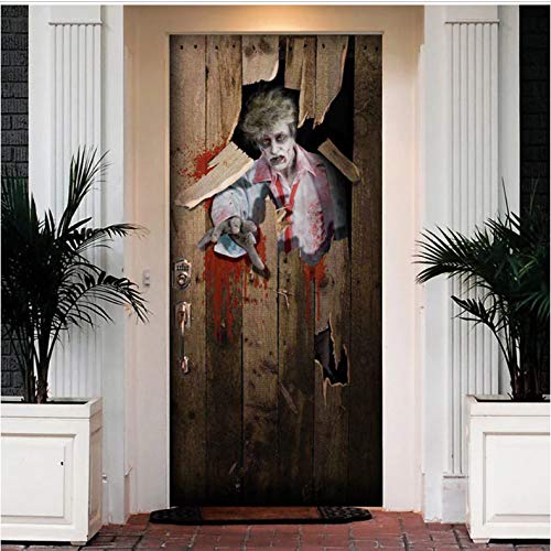Papel Pintado De La Puerta Murales Pegatinas De Pared Vinilo Autoadhesivo De Halloween Arte Extraíble Calcomanías Para Puertas Decoración Para El Hogar De Bricolaje