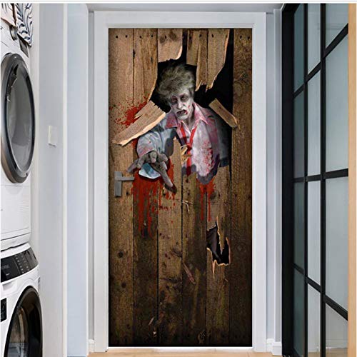 Papel Pintado De La Puerta Murales Pegatinas De Pared Vinilo Autoadhesivo De Halloween Arte Extraíble Calcomanías Para Puertas Decoración Para El Hogar De Bricolaje