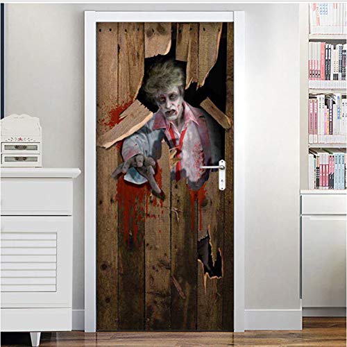 Papel Pintado De La Puerta Murales Pegatinas De Pared Vinilo Autoadhesivo De Halloween Arte Extraíble Calcomanías Para Puertas Decoración Para El Hogar De Bricolaje