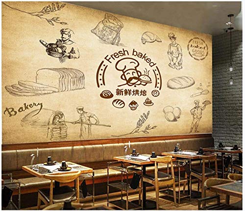 Papel Pintado Fotográfico - Panadería Retro Europea Y Americana Dibujada A Mano Panadería - No-trenzado Salón Dormitorio Despacho Pasillo Decoración murales decoración de paredes moderna 350 x 256 cm