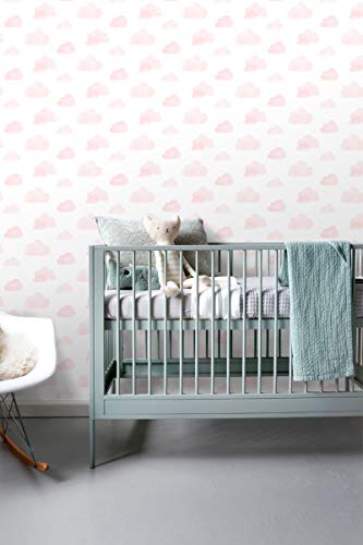 papel pintado nubes estampadas rosa claro y blanco - 138929 - de ESTAhome.nl