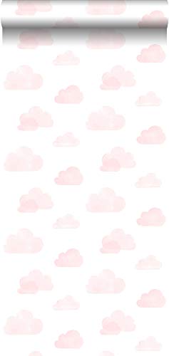 papel pintado nubes estampadas rosa claro y blanco - 138929 - de ESTAhome.nl