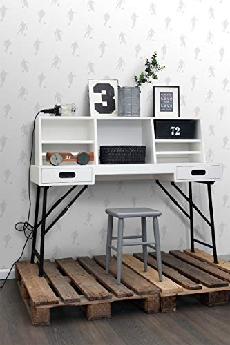 papel pintado pintura de tiza jugadores de fútbol plata sobre blanco - 128802 - de ESTAhome.nl