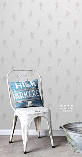 papel pintado pintura de tiza jugadores de fútbol plata sobre blanco - 128802 - de ESTAhome.nl