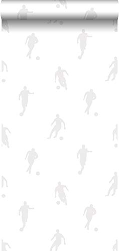 papel pintado pintura de tiza jugadores de fútbol plata sobre blanco - 128802 - de ESTAhome.nl