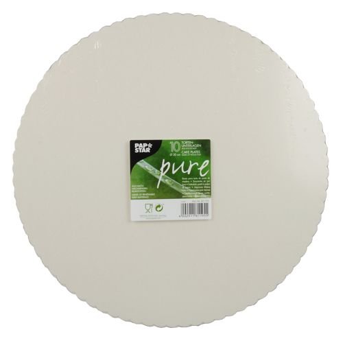 Papstar 81195, 10 Bases de cartón para tarta, pure, redondo, diámetro 30 centimeter, blanco, con borde dentado