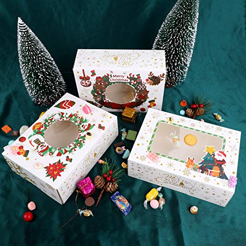 Paquete de 12 cajas de dulces de regalo de Navidad, cajas de cupcakes de galletas con ventana Cajas de favor de fiesta para vacaciones de Navidad Pastel de panadería Dulces de chocolate white