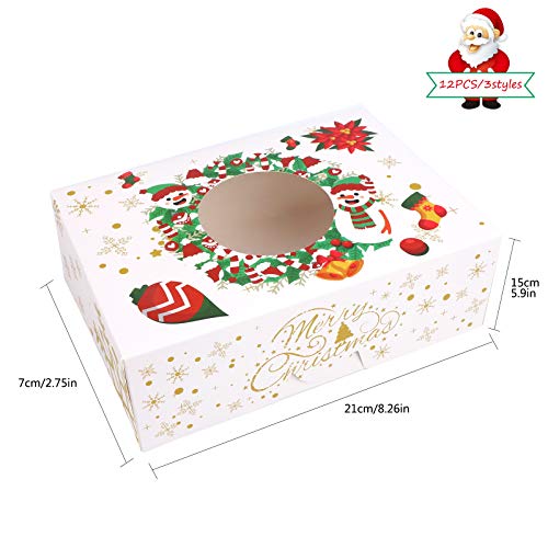 Paquete de 12 cajas de dulces de regalo de Navidad, cajas de cupcakes de galletas con ventana Cajas de favor de fiesta para vacaciones de Navidad Pastel de panadería Dulces de chocolate white
