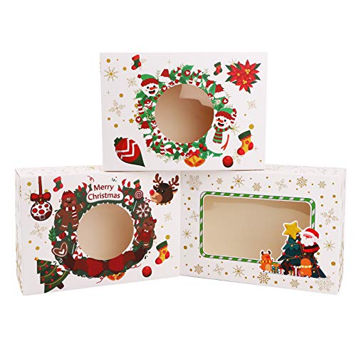Paquete de 12 cajas de dulces de regalo de Navidad, cajas de cupcakes de galletas con ventana Cajas de favor de fiesta para vacaciones de Navidad Pastel de panadería Dulces de chocolate white