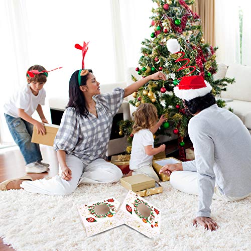 Paquete de 12 cajas de dulces de regalo de Navidad, cajas de cupcakes de galletas con ventana Cajas de favor de fiesta para vacaciones de Navidad Pastel de panadería Dulces de chocolate white