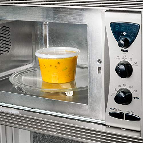 Paquete de 25 recipientes de plástico con tapas de 355 ml | Envase redondo para comida para llevar con tapas ~ Apto para microondas, congelador y lavavajillas ~ Durable ~ transparente ~ 12 oz