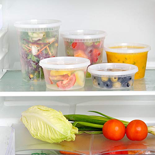 Paquete de 25 recipientes de plástico con tapas de 355 ml | Envase redondo para comida para llevar con tapas ~ Apto para microondas, congelador y lavavajillas ~ Durable ~ transparente ~ 12 oz