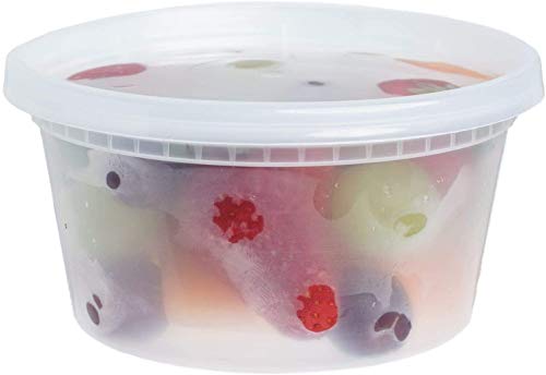 Paquete de 25 recipientes de plástico con tapas de 355 ml | Envase redondo para comida para llevar con tapas ~ Apto para microondas, congelador y lavavajillas ~ Durable ~ transparente ~ 12 oz