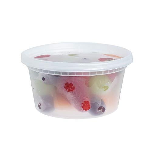 Paquete de 25 recipientes de plástico con tapas de 355 ml | Envase redondo para comida para llevar con tapas ~ Apto para microondas, congelador y lavavajillas ~ Durable ~ transparente ~ 12 oz