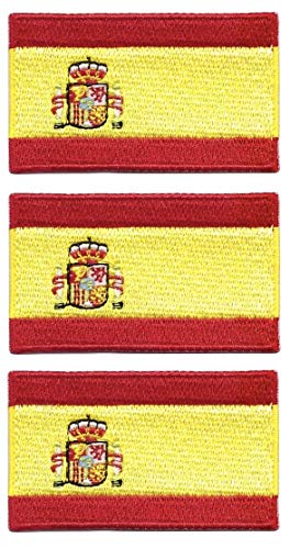 Paquete de 3 insignias Tanto de bandera de España bordadas para coser en plancha, cada una de 65 mm x 40 mm
