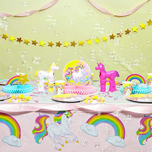 Paquete de 3 manteles rectangulares desechables de plástico para cumpleaños, decoración de mesa en color rosa y blanco, 137 x 274 cm