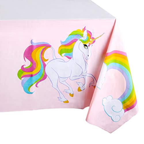 Paquete de 3 manteles rectangulares desechables de plástico para cumpleaños, decoración de mesa en color rosa y blanco, 137 x 274 cm