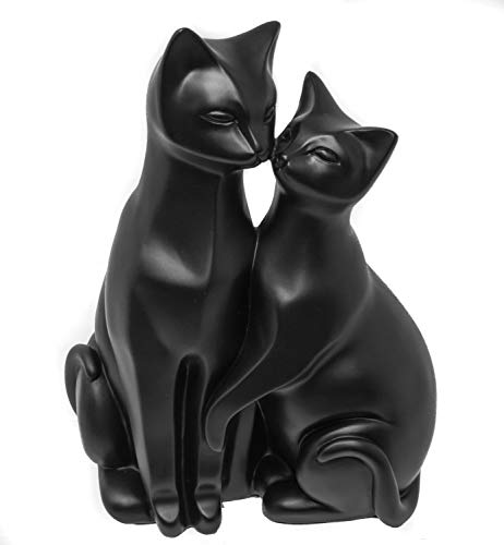Par de gatos blancos estilizados figuritas – Mr & Mrs Cat adorno para los amantes de los gatos, resina, negro, 21 x 16 x 12cm