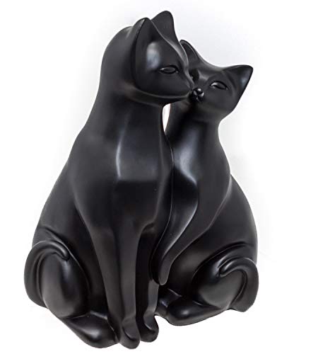 Par de gatos blancos estilizados figuritas – Mr & Mrs Cat adorno para los amantes de los gatos, resina, negro, 21 x 16 x 12cm