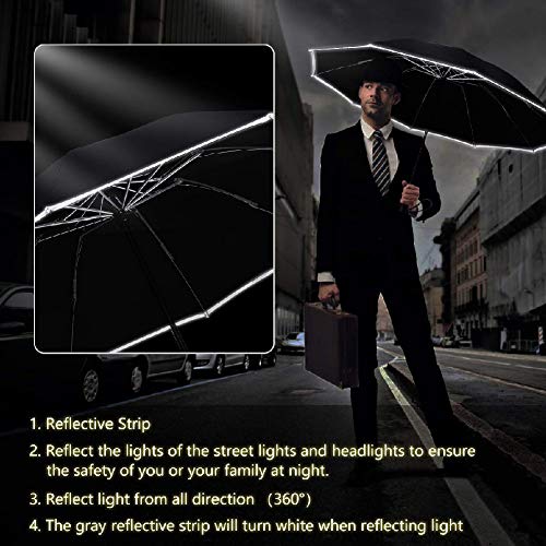 Paraguas Compacto Plegable, Antiviento Paraguas Invertido Prueba de Viento 10 Varillas Estable Resistente Impermeable para Hombres y Mujeres (Marrón)