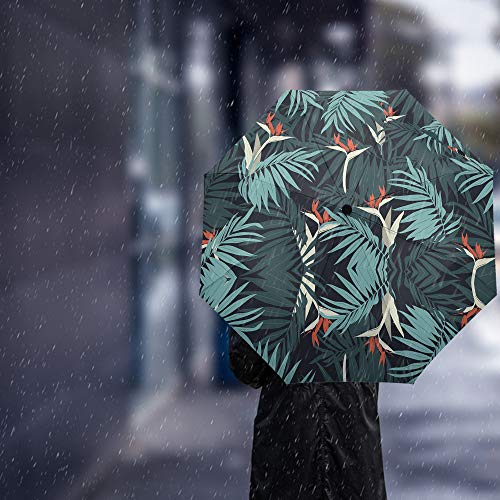 Paraguas de viaje plegable, diseño de palma tropical, para exteriores, apertura y cierre automático, compacto a prueba de viento, para niñas/mujeres/adultos
