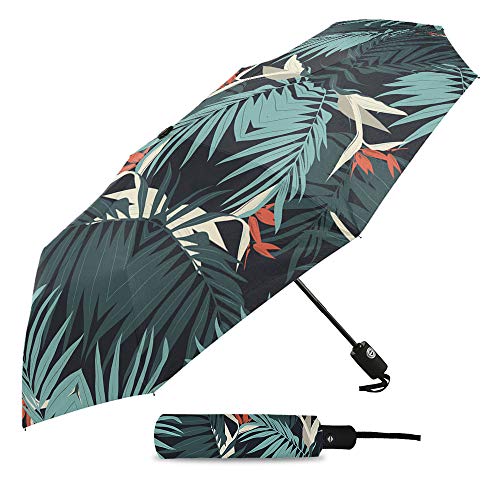Paraguas de viaje plegable, diseño de palma tropical, para exteriores, apertura y cierre automático, compacto a prueba de viento, para niñas/mujeres/adultos