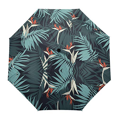 Paraguas de viaje plegable, diseño de palma tropical, para exteriores, apertura y cierre automático, compacto a prueba de viento, para niñas/mujeres/adultos