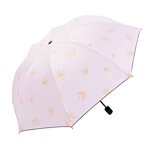 Paraguas Paraguas Soleado y lluvioso Parasol Plegable Pequeño Pegamento Negro Fresco Protector Solar Anti-Ultravioleta Parasol Bronceado Polvo de Hoja de Arce