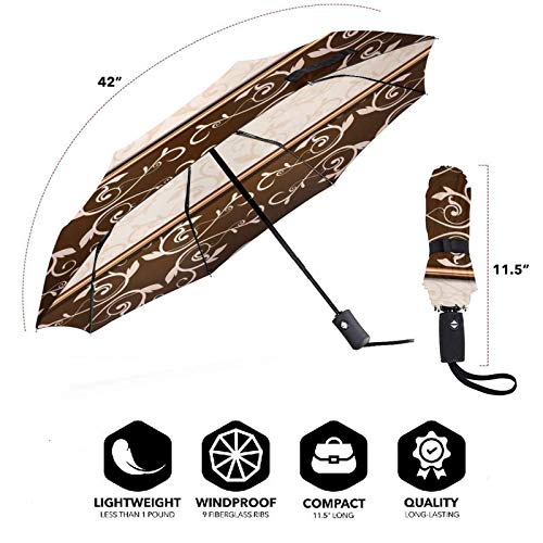 Paraguas plegable de viaje, elegante marrón y caqui damasco mármol automático TRIF-Old paraguas a prueba de viento para mujeres con protección UV abierto y cierre automático