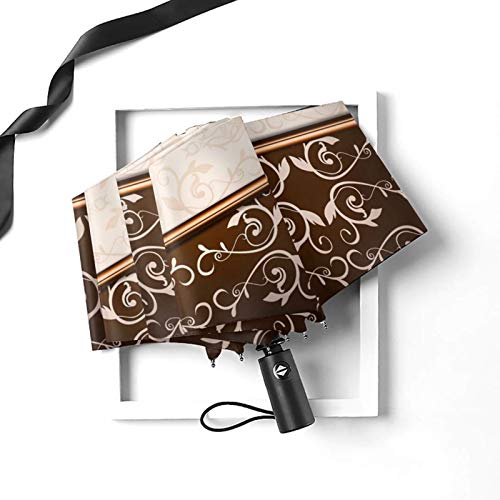 Paraguas plegable de viaje, elegante marrón y caqui damasco mármol automático TRIF-Old paraguas a prueba de viento para mujeres con protección UV abierto y cierre automático