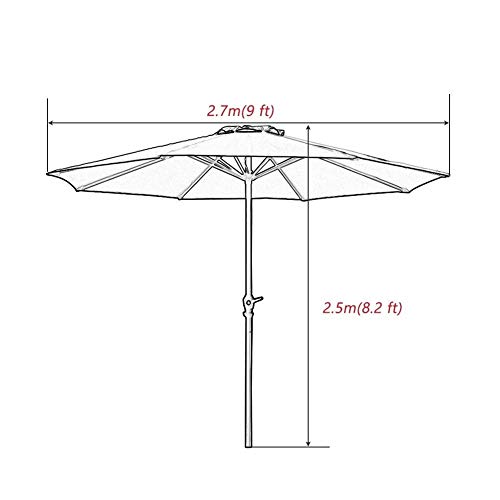 Parasol Jardin Sombrillas Terraza Playa Sombrilla de playa de 2.7m (9 pies), Patio exterior Patio trasero Jardín Césped Sombrilla redonda con 8 costillas de acero, Protección UV a prueba de agua, Told