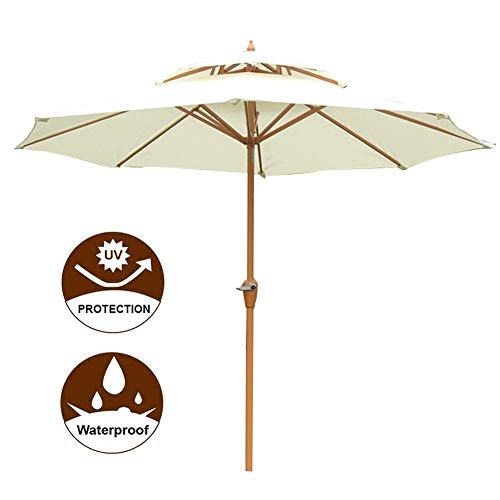 Parasol Jardin Sombrillas Terraza Playa Sombrilla de playa de 2.7m (9 pies), Patio exterior Patio trasero Jardín Césped Sombrilla redonda con 8 costillas de acero, Protección UV a prueba de agua, Told