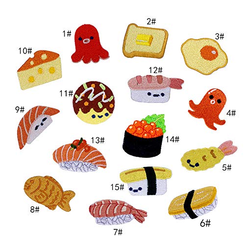 Parche Bordado Donut Salmon Sushi Pequeño Pulpo Alimentos Bordados Miel Melocotón Parches Para Ropa Hierro Ropa Para Niños Apliques Insignia 15 Piezas
