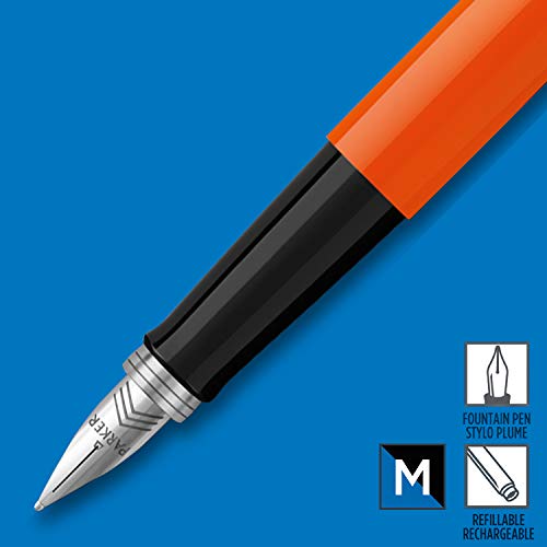 Parker Jotter Originals Pluma Estilográfica, Acabado Naranja Clásico, Plumín Mediano, Tinta Negra Y Azul