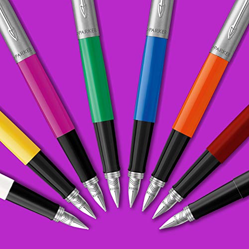 Parker Jotter Originals Pluma Estilográfica, Acabado Naranja Clásico, Plumín Mediano, Tinta Negra Y Azul