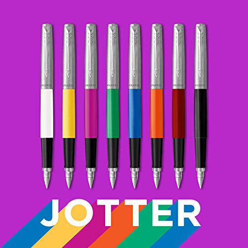 Parker Jotter Originals Pluma Estilográfica, Acabado Naranja Clásico, Plumín Mediano, Tinta Negra Y Azul