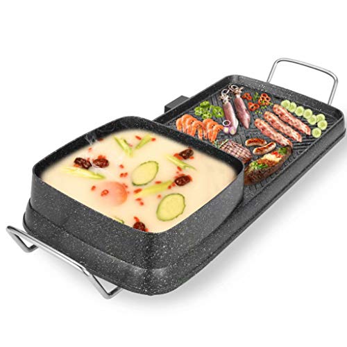 Parrilla de barbacoa eléctrica sin humo 2 en 1 olla caliente Chafing Parrilla eléctrica Plato de barbacoa antiadherente seguro Olla de barbacoa, adecuada para reuniones familiares en interiores y exte