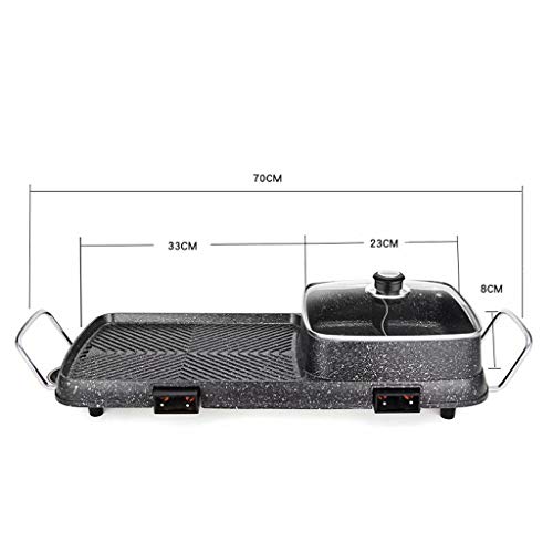 Parrilla de barbacoa eléctrica sin humo 2 en 1 olla caliente Chafing Parrilla eléctrica Plato de barbacoa antiadherente seguro Olla de barbacoa, adecuada para reuniones familiares en interiores y exte