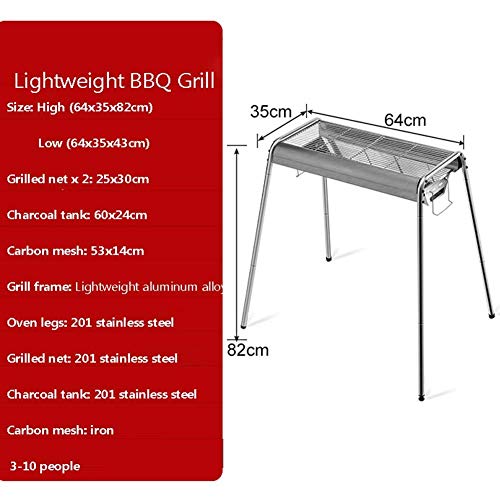 Parrillas de Barbacoa al Aire Libre Carbón de leña Parrillas de carbón portátiles Altura Plegable al Aire Libre Ajustable 43 u 82 cm Gran ventilación Tanque de carbón de extracción Lateral 2