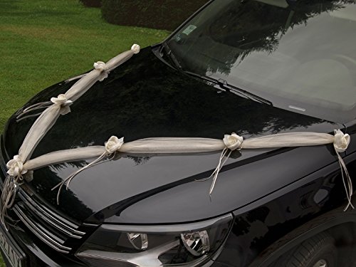 Partydeco - Guirnaldas de organza con flores de satén para decorar coches de boda